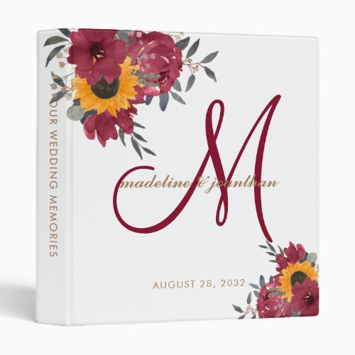 Elegant Rustic Burgundy Monogram Wedding Album 3 Ring Binder