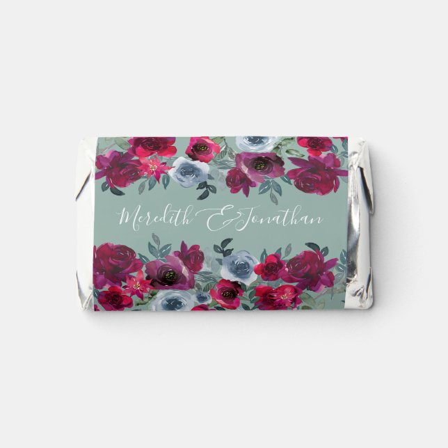  Elegant Rustic Burgundy Sage Green Floral Wedding Hershey's Miniatures (Front)