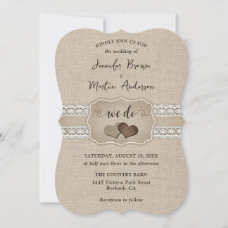Elegant Rustic Burlap and Lace Wedding Invitation