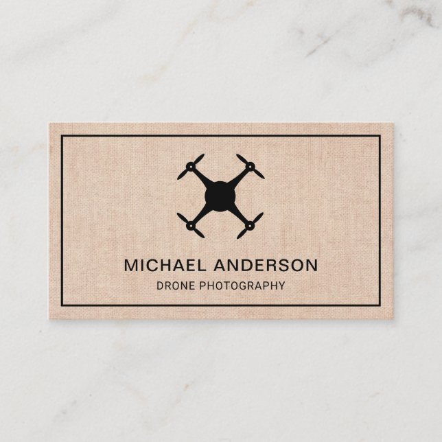Elegant Rustic Burlap Modern Drone Photography Business Card (Front)