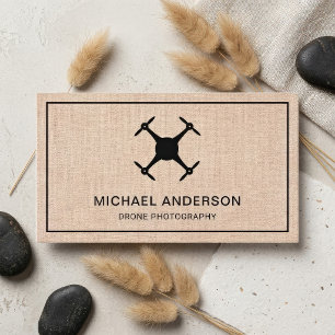 Elegant Rustic Burlap Modern Drone Photography Business Card