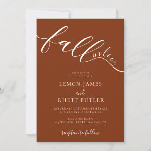 Elegant Rustic Calligraphy Fall In Love Wedding Invitation