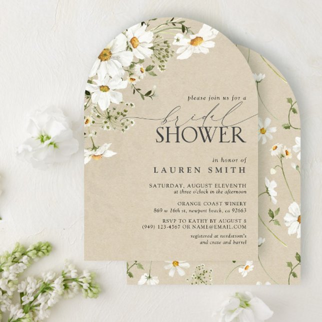 Elegant Rustic CalliWatercolor Daisy Bridal Shower Invitation (Creator Uploaded)