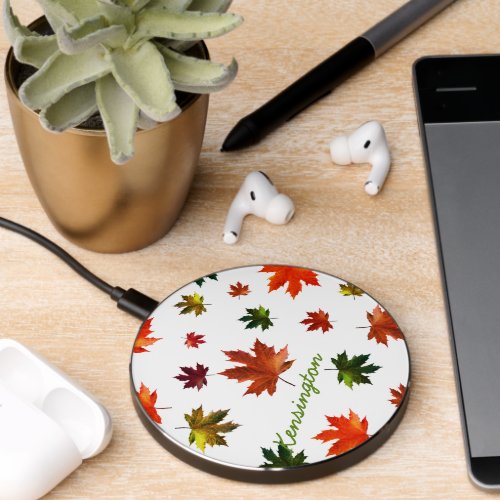 Elegant Rustic Canadian Maple Leaf on White Wireless Charger