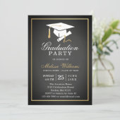 Elegant Rustic Chalkboard Black Gold Graduation Invitation (Standing Front)