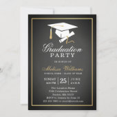Elegant Rustic Chalkboard Black Gold Graduation Invitation (Front)