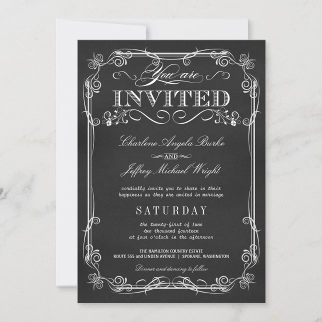 Elegant Rustic Chalkboard Wedding Invitations (Front)