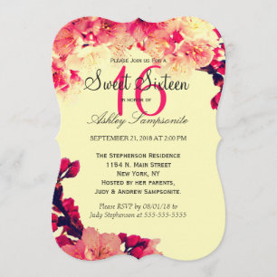 Elegant & Rustic Cherry Blossoms on Vintage Yellow Invitation