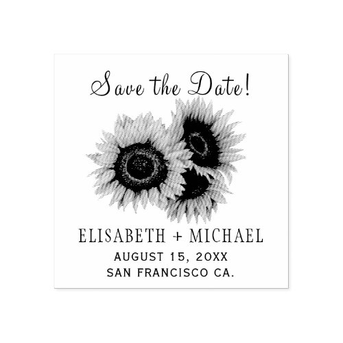 Elegant rustic chic sunflower wedding save de date rubber stamp