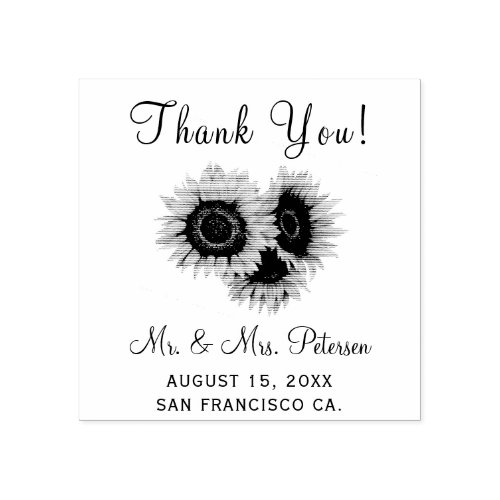 Elegant rustic chic sunflower wedding thank you rubber stamp