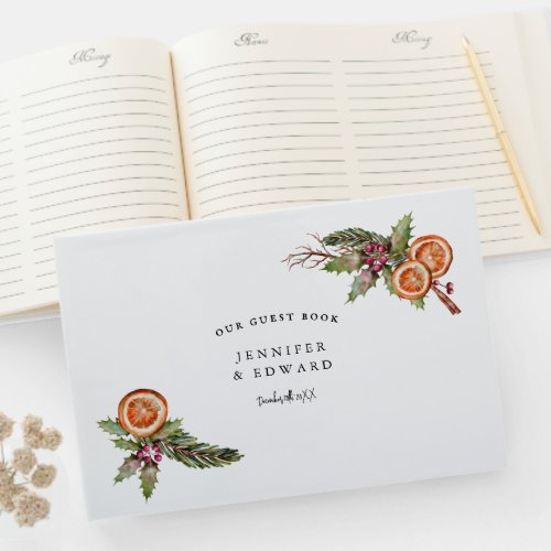 Elegant Rustic Christmas Botanical Wedding Guest Book