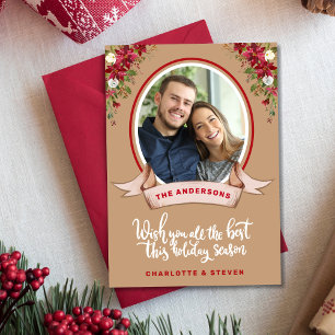 Elegant Rustic Christmas Calligraphy Photo Holiday Card