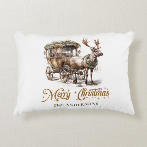 Elegant rustic Christmas Reindeer and carriage  Accent Pillow