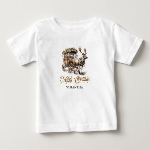 Elegant rustic Christmas Reindeer and carriage Baby T_Shirt