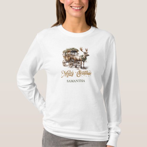 Elegant rustic Christmas Reindeer and carriage T_Shirt