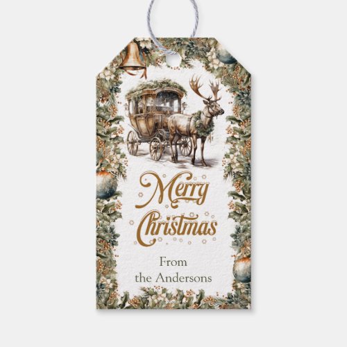 Elegant rustic Christmas Reindeer and sleigh Gift Tags