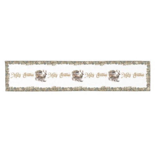 Elegant rustic Christmas Reindeer and sleigh Short Table Runner