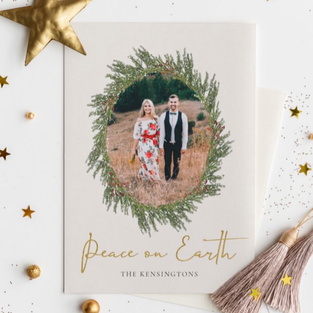 Elegant Rustic Christmas Wreath Holiday Photo Card (Creator Uploaded)