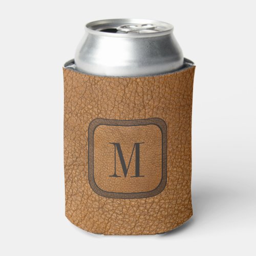 Elegant Rustic Country Vintage Leather Monogram Can Cooler