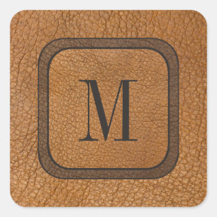 Elegant Rustic Country Vintage Leather Monogram Square Sticker