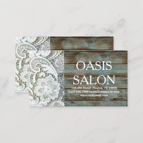elegant rustic country white lace blue barn wood business card
