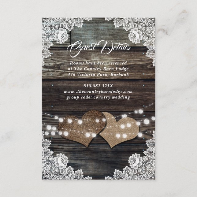 Elegant Rustic Country Wood Floral Lace Wedding Enclosure Card (Front)
