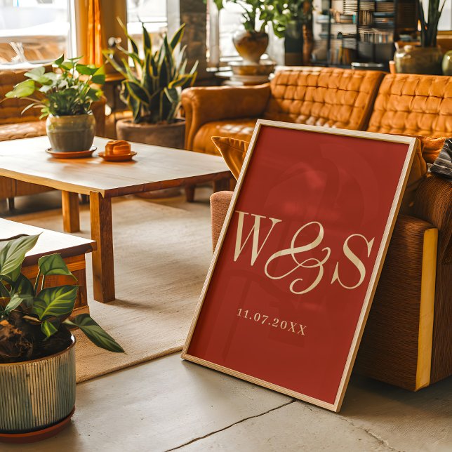 Elegant rustic couple initials wedding poster (Creator Uploaded)