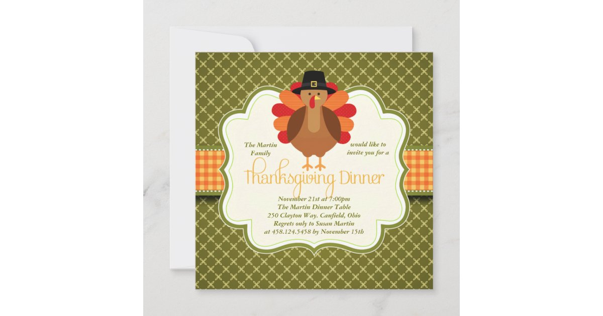 Elegant Rustic Cute Turkey Thanksgiving Dinner Invitation | Zazzle.com