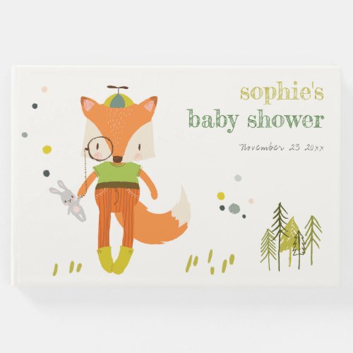 Elegant Rustic Cute Woodland Fun Fox Baby Shower Guest Book
