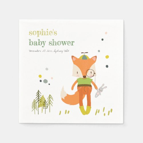 Elegant Rustic Cute Woodland Fun Fox Baby Shower Napkins