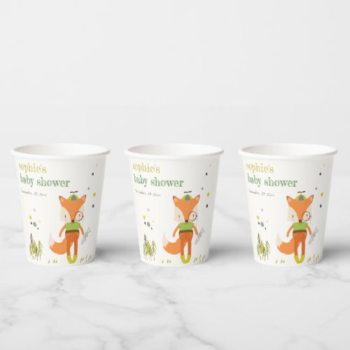 Elegant Rustic Cute Woodland Fun Fox Baby Shower Paper Cups