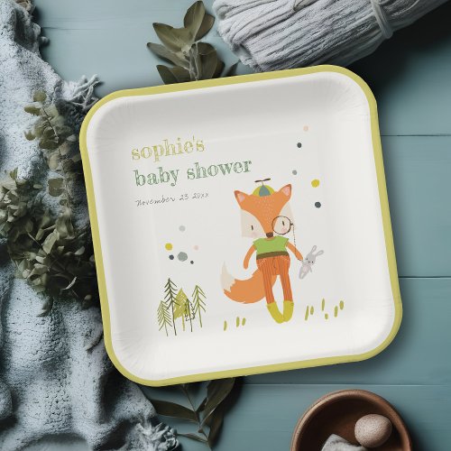 Elegant Rustic Cute Woodland Fun Fox Baby Shower Paper Plates