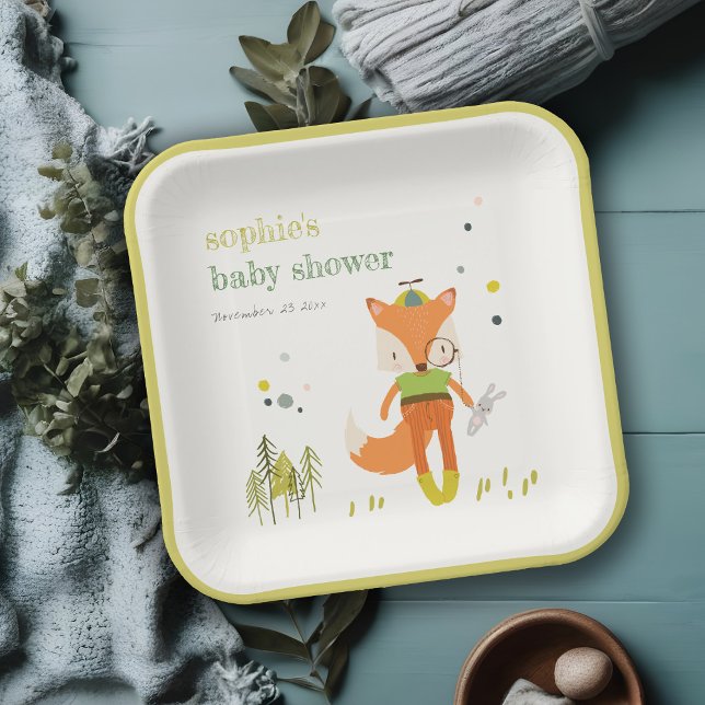 Elegant Rustic Cute Woodland Fun Fox Baby Shower Paper Plates (Creator Uploaded)