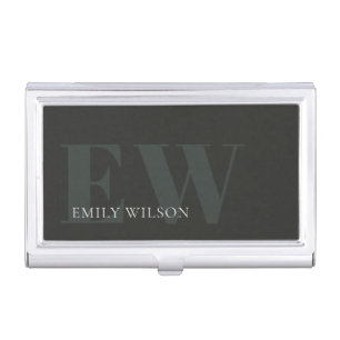 Elegant Rustic Dark Dusky Green Black Monogram Business Card Case
