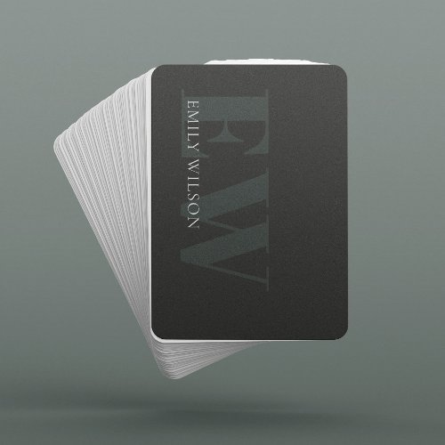 Elegant Rustic Dark Dusky Green Black Monogram Poker Cards
