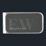 Elegant Rustic Dark Dusky Green Black Monogram Silver Finish Money Clip<br><div class="desc">If you need any further customisation please feel free to message me on yellowfebstudio@gmail.com.</div>