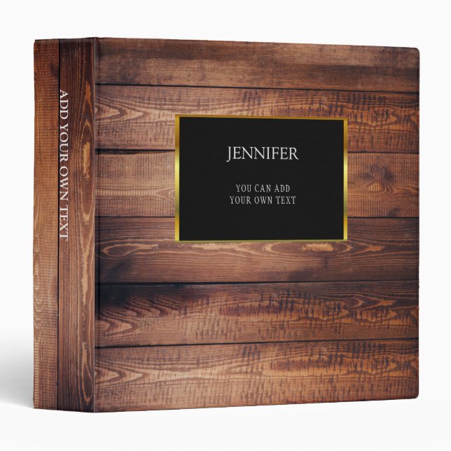 Elegant Rustic dark wood gold frame personalized 3 Ring Binder (Front/Spine)