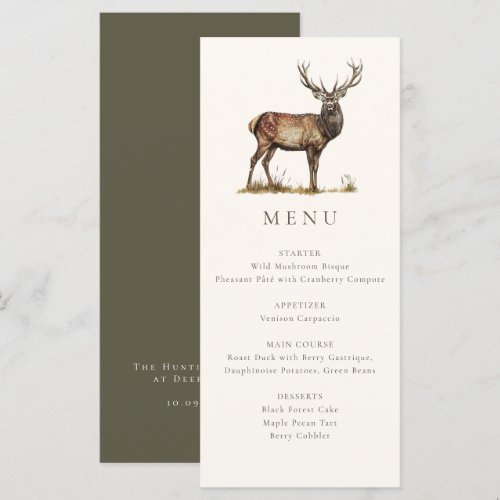 Elegant Rustic Deer Stag Fall Hunting Dinner Menu