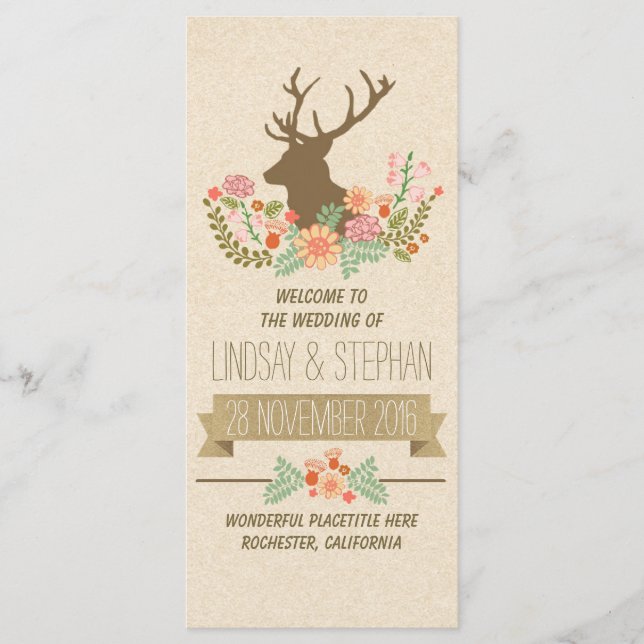 Elegant rustic deer wedding programs (Front)