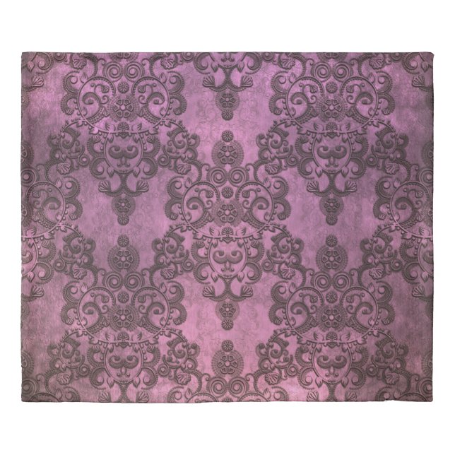 Elegant Rustic Distressed Purple Damask Pattern Duvet Cover (Front)