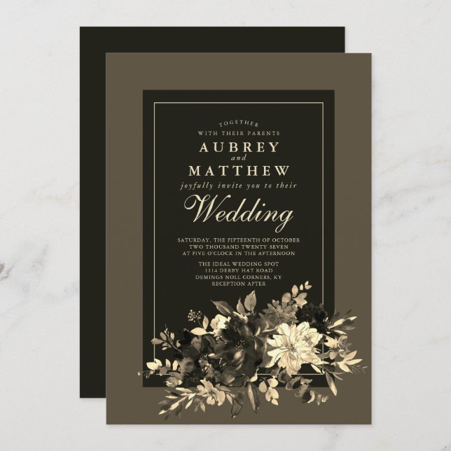 Elegant Rustic Dried Floral Autumn Wedding Invitation (Front/Back)