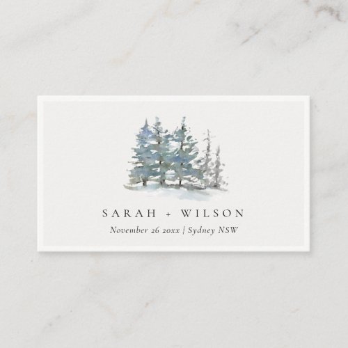 Elegant Rustic Dusky Green Blue Pine Woods Weddin Place Card