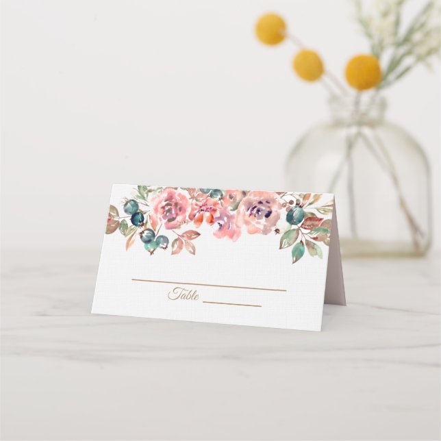 Elegant rustic dusty pink floral Chinese wedding  Place Card (Front)