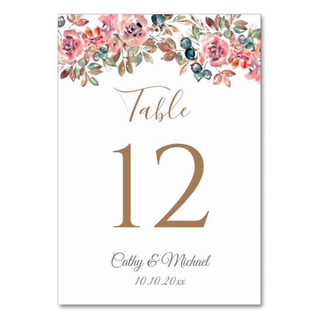 Elegant rustic dusty pink flower wedding table number (Front)