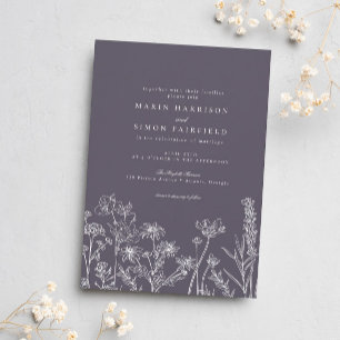 Elegant Rustic Dusty Purple Wildflower Wedding Invitation