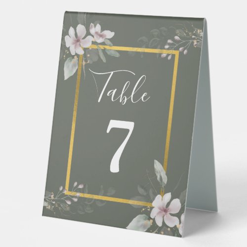 Elegant Rustic Dusty White flower watercolor white Table Tent Sign