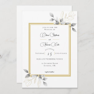 Elegant Rustic Eucalyptus Calligraphy Gold Wedding Invitation