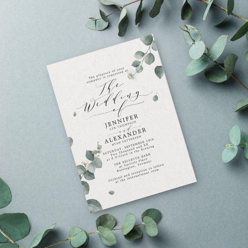 Elegant Rustic Eucalyptus Calligraphy Wedding  Invitation
