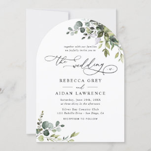 Elegant Rustic Eucalyptus Greenery Arched Wedding Invitation