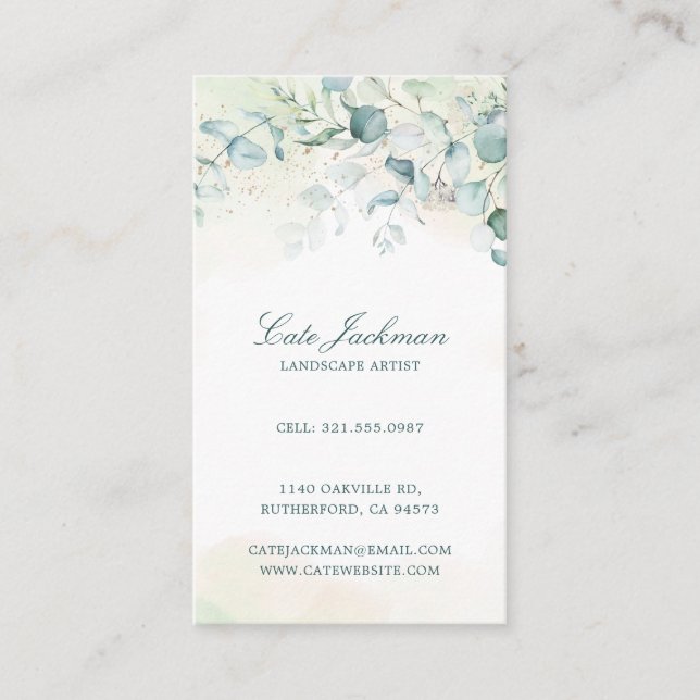 Elegant Rustic Eucalyptus Greenery Business Card (Front)